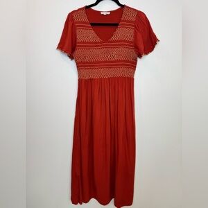 BALTIC BORN Leeds Smocked Top Maxi Dress Size large Pockets Rusty Red Fall